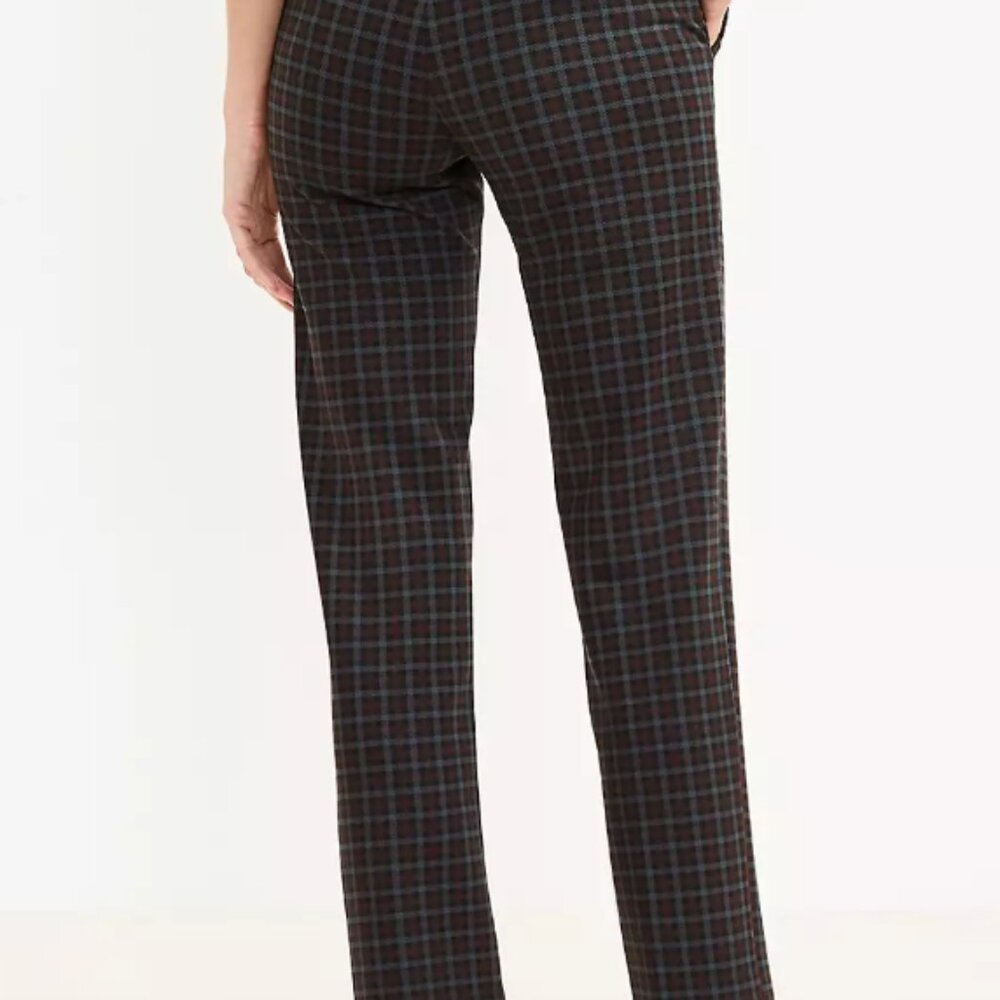 LOFT Pull On Straight Pants in Plaid Ponte in Size L - Picture 3 of 7